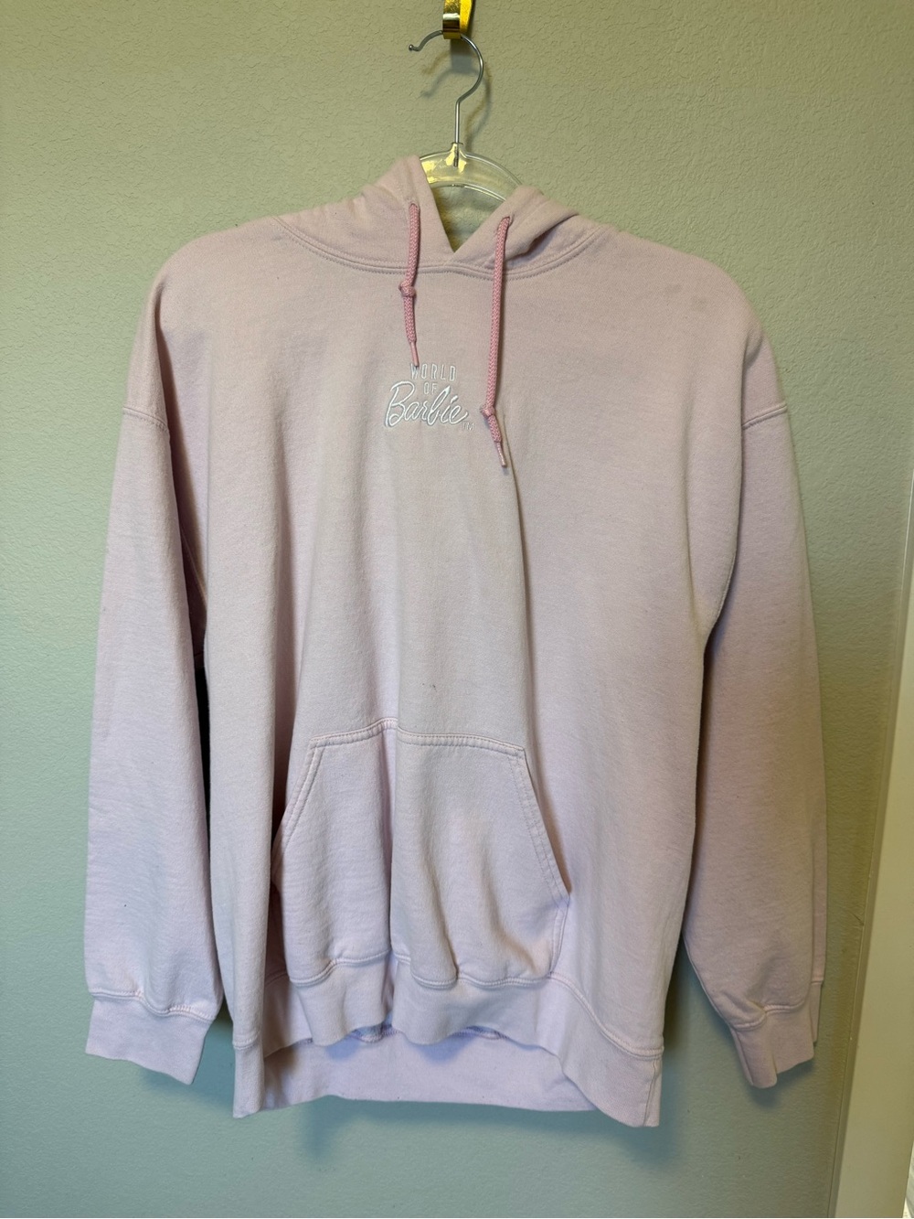 Barbie Pale Pink Pullover Hoodie with Embroidered Logo